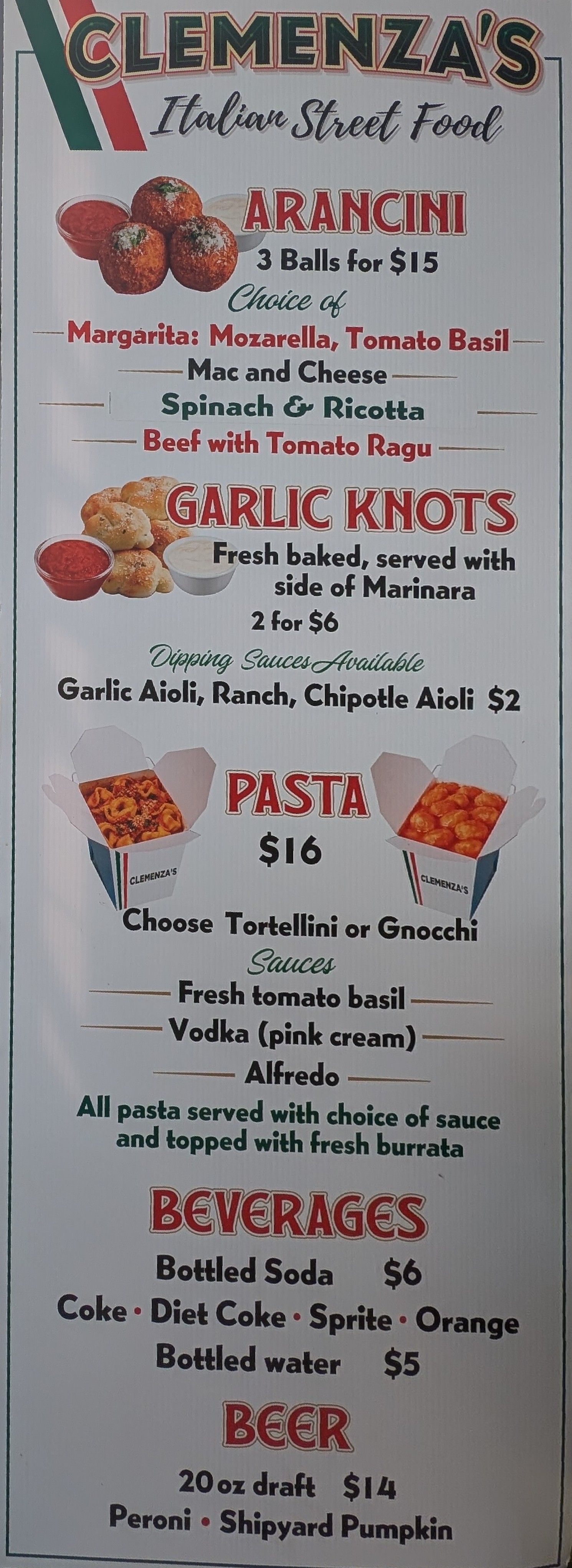 Clemenza's Italian Pavillion menu